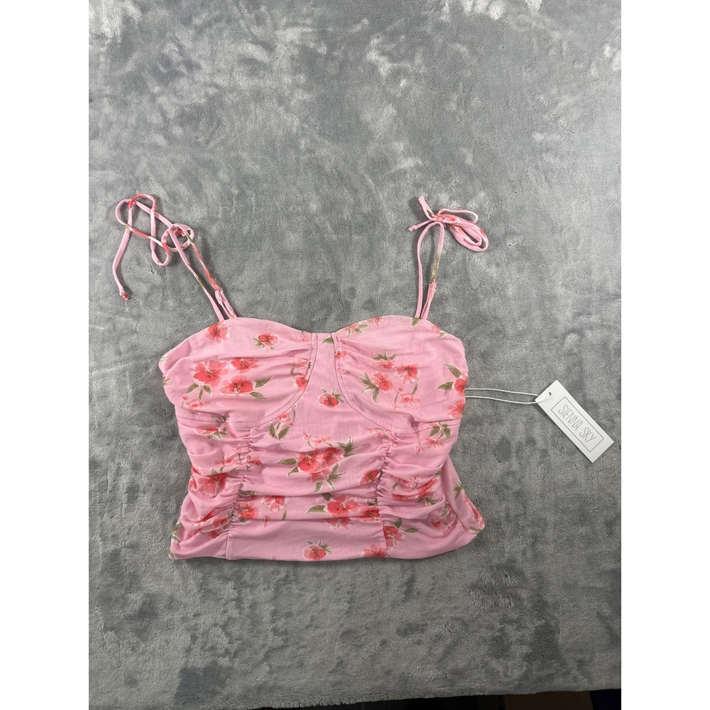 Sienna Sky Pink Floral Ruched Bustier Cami Top NWT Size L